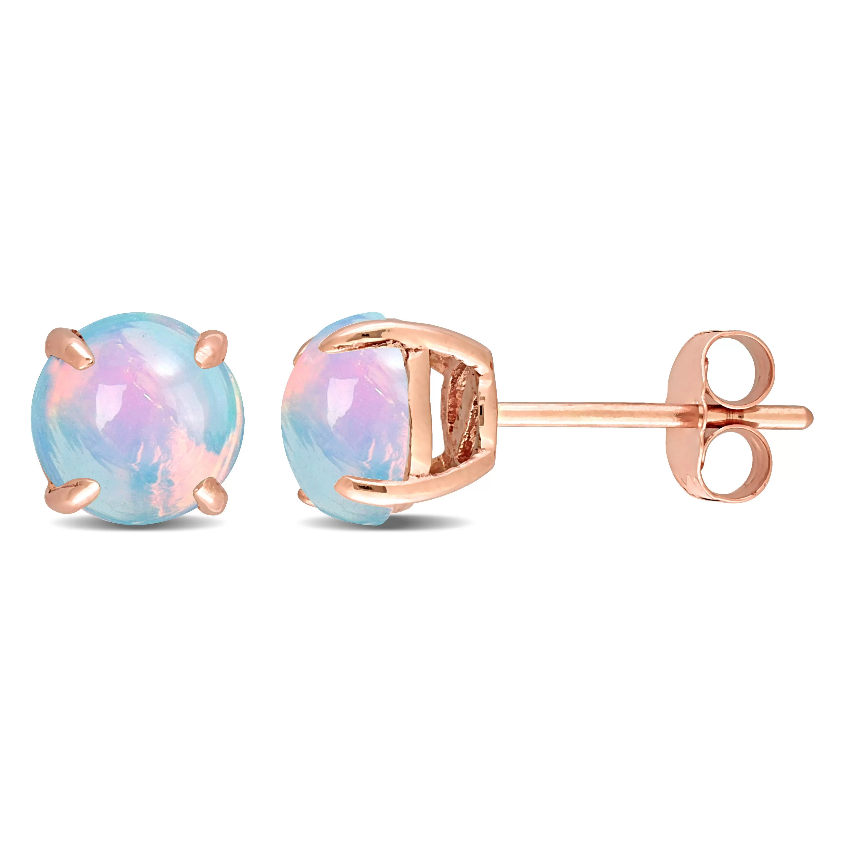 1 4/5 CT TGW Blue Ethiopian Opal Stud Earrings in 10K Rose Gold