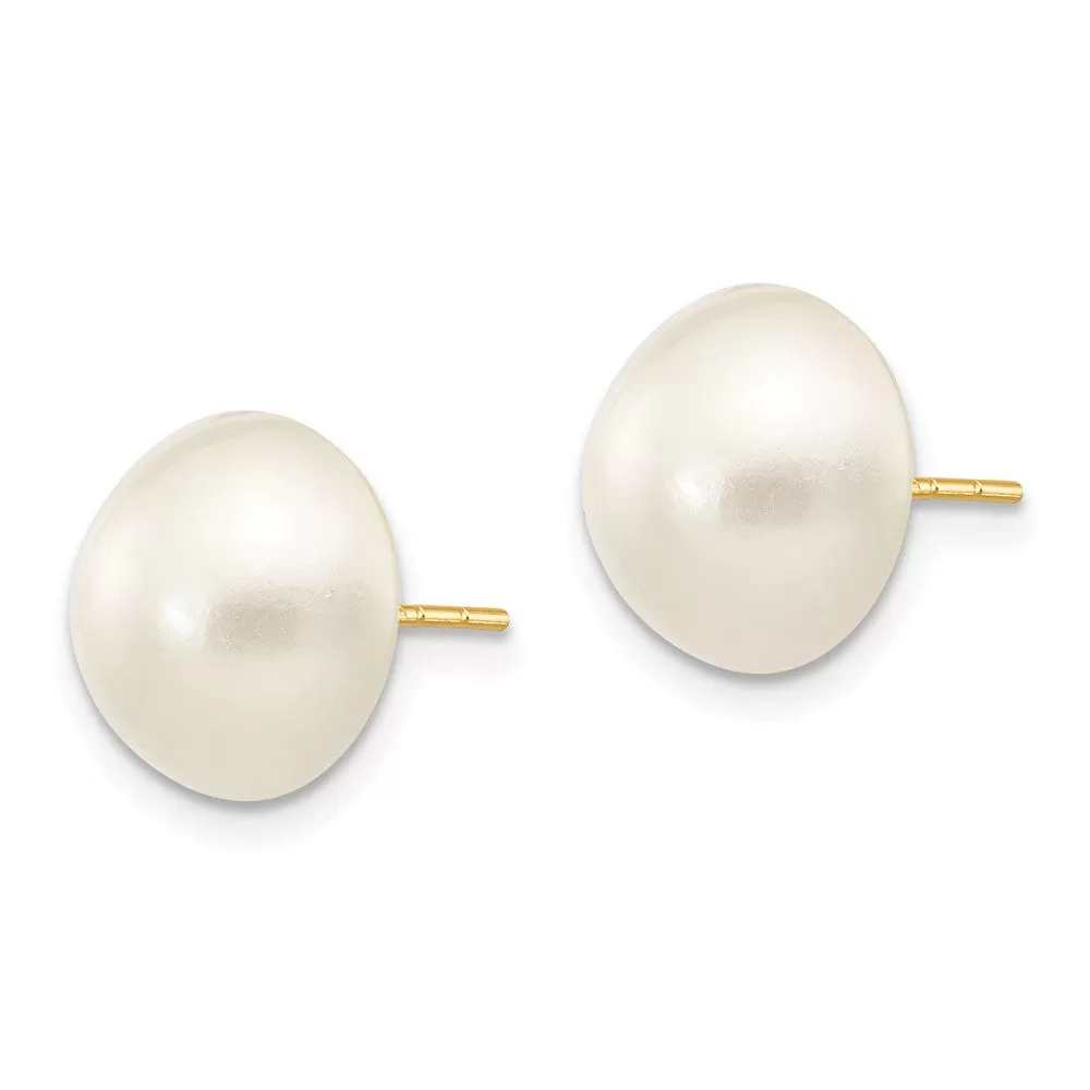 10-11mm White Freshwater Cultured Mabe Pearl Post Earrings in 14k Yellow Gold