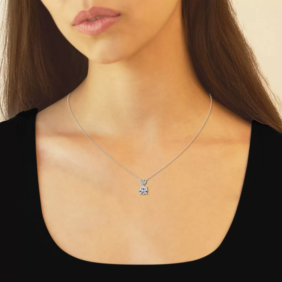 1.33 TCW Round & Heart Moissanite Diamond Two Stone Necklace