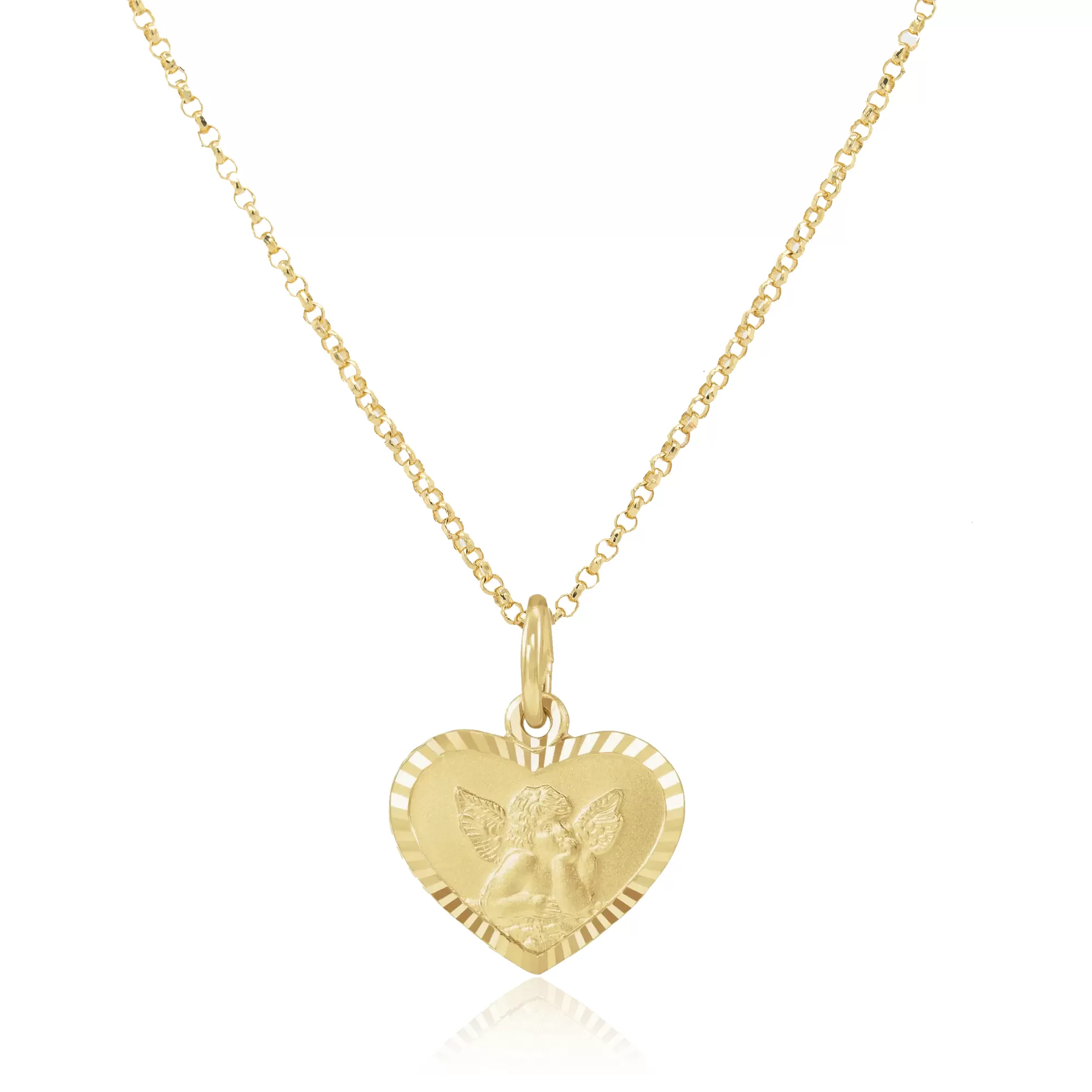 14k Cherub Heart Pendant Necklace