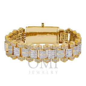 14K GOLD TWO TONE ROUND AND BAGUETTE DIAMOND JUBILEE BRACELET 8.00 CT