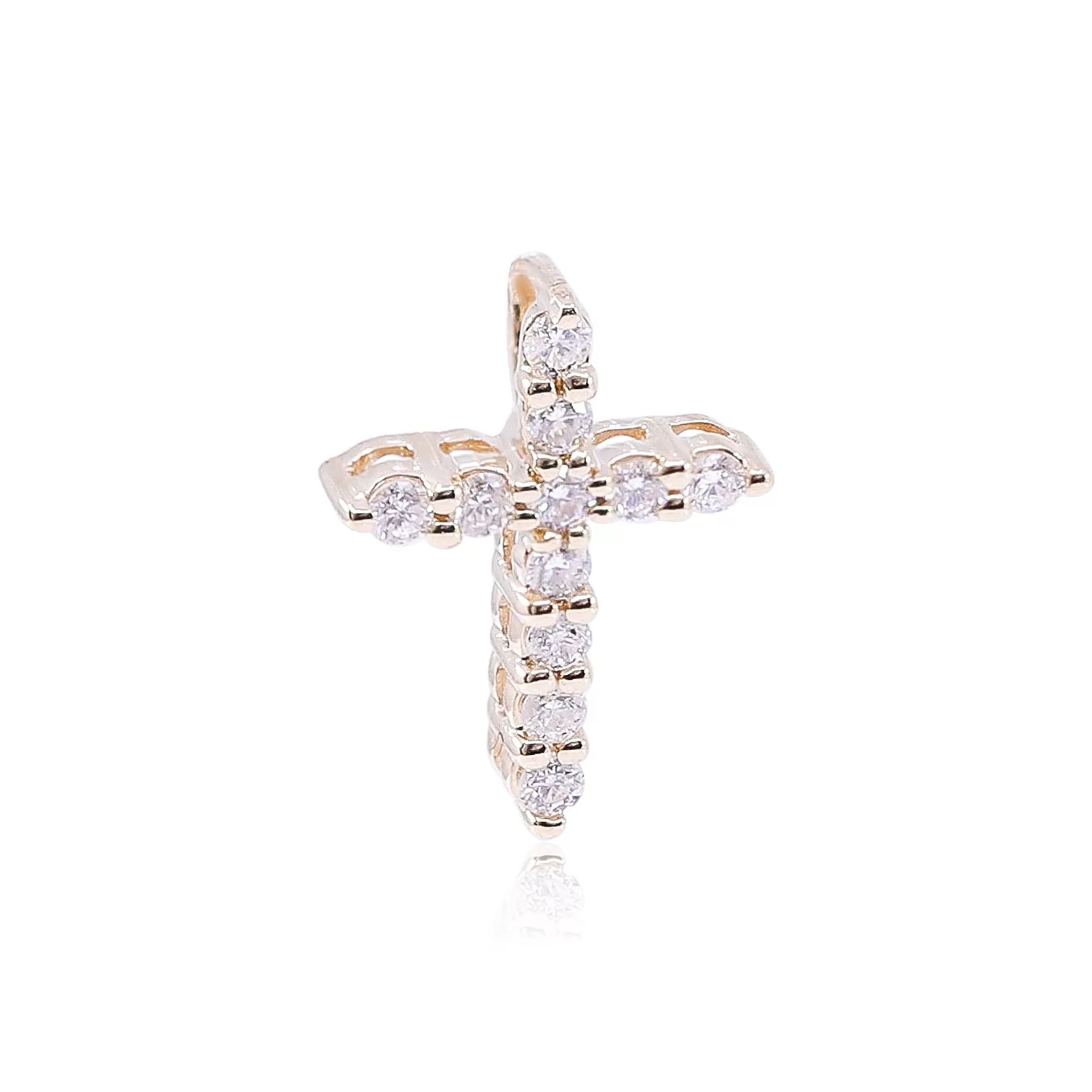 14K YELLOW GOLD ROUND DIAMOND CROSS PENDANT 0.10CTW