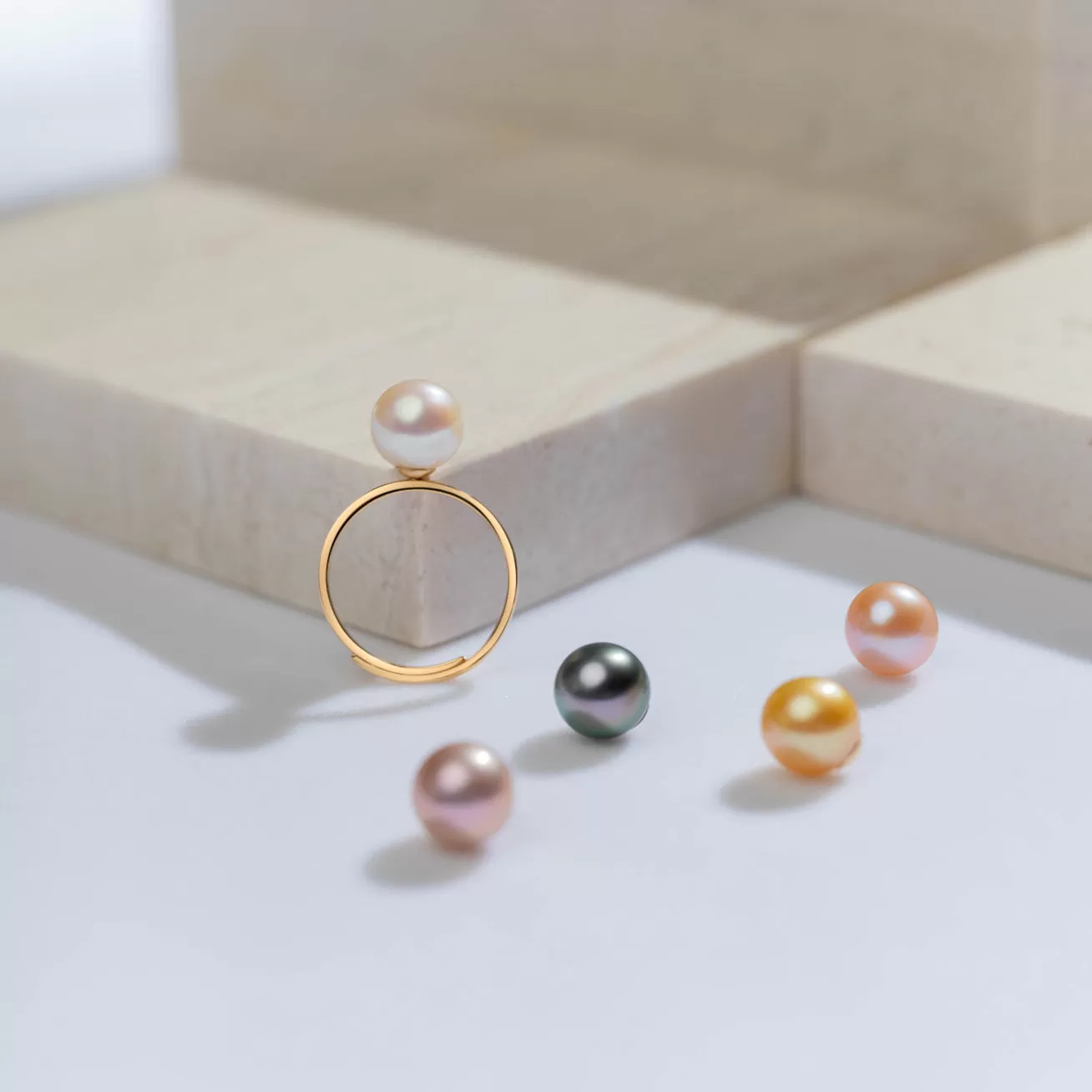 18K Solid Gold Interchangeable Freshwater Pearl Ring KR00015 | Possibilities