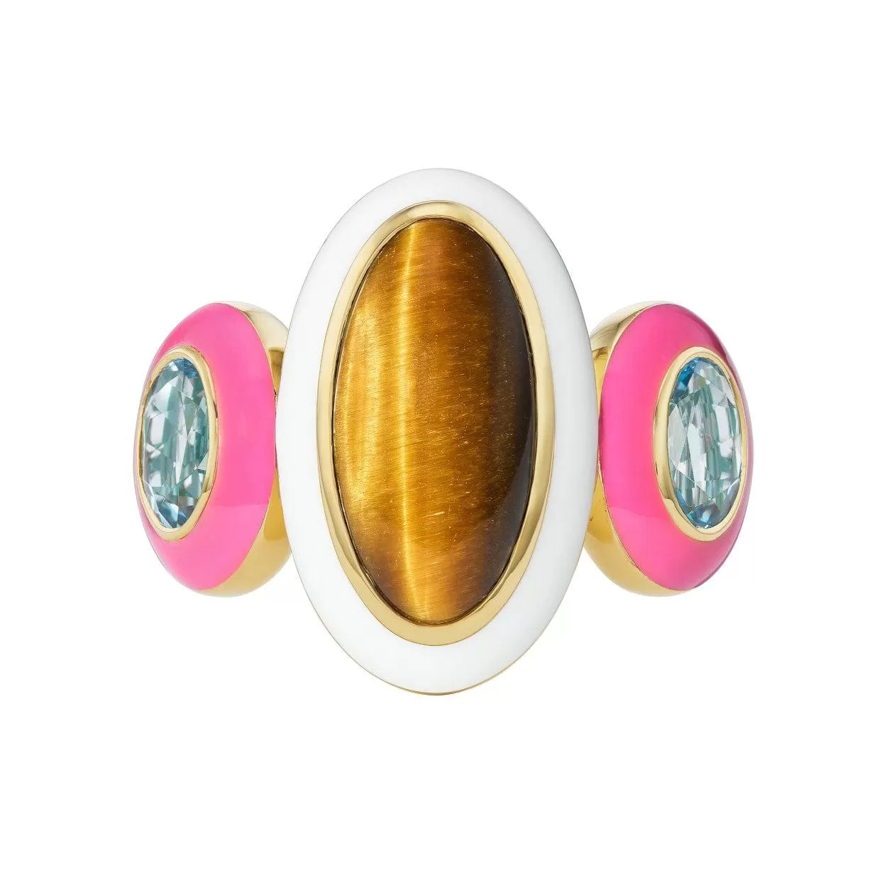 18K Yellow Gold Tiger Eye and Aquamarine Farrah Ring