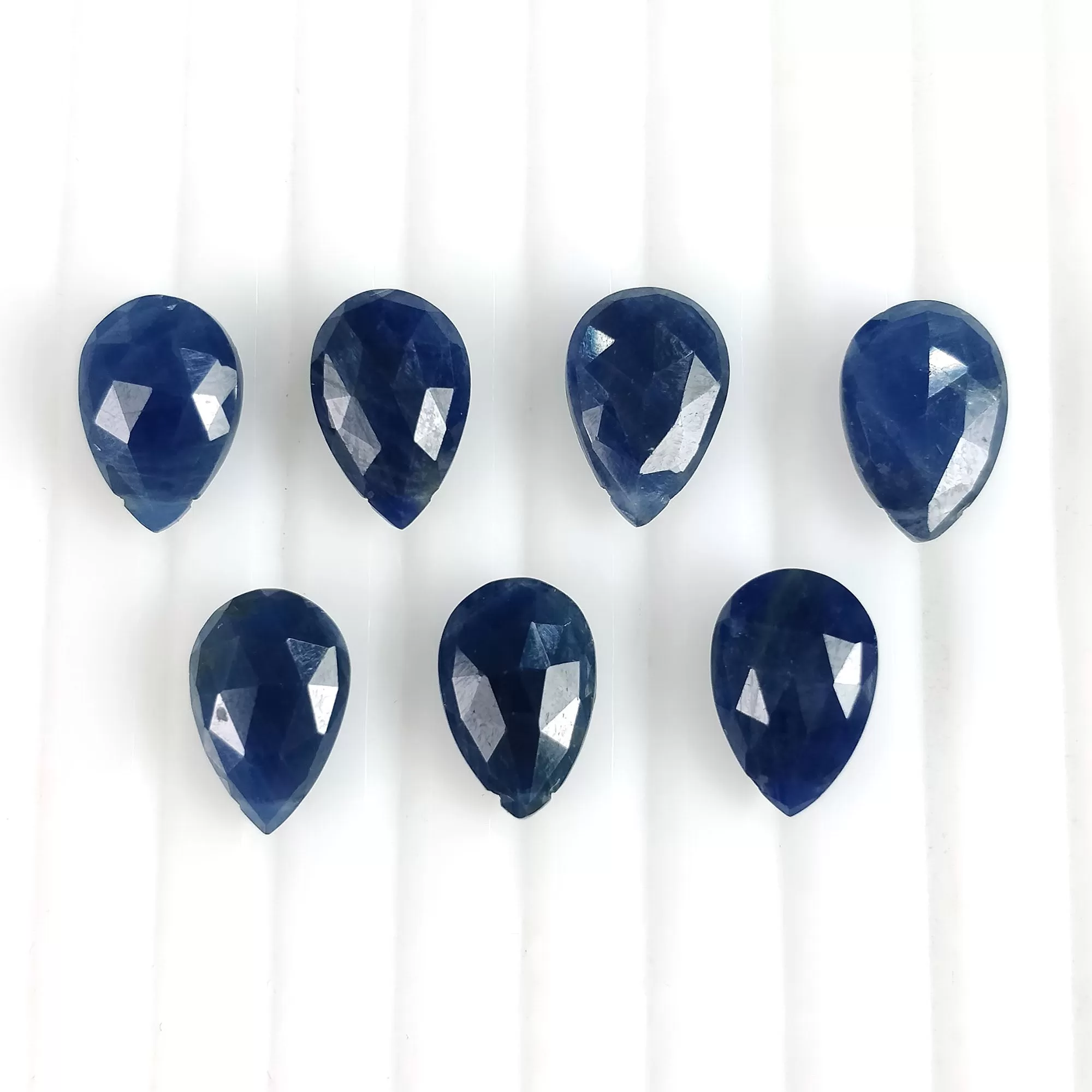 28.25cts Natural Untreated BLUE SAPPHIRE Gemstone Side To Side Drilled Checker Cut Pear Shape Briolette 12*8mm September Birthstone