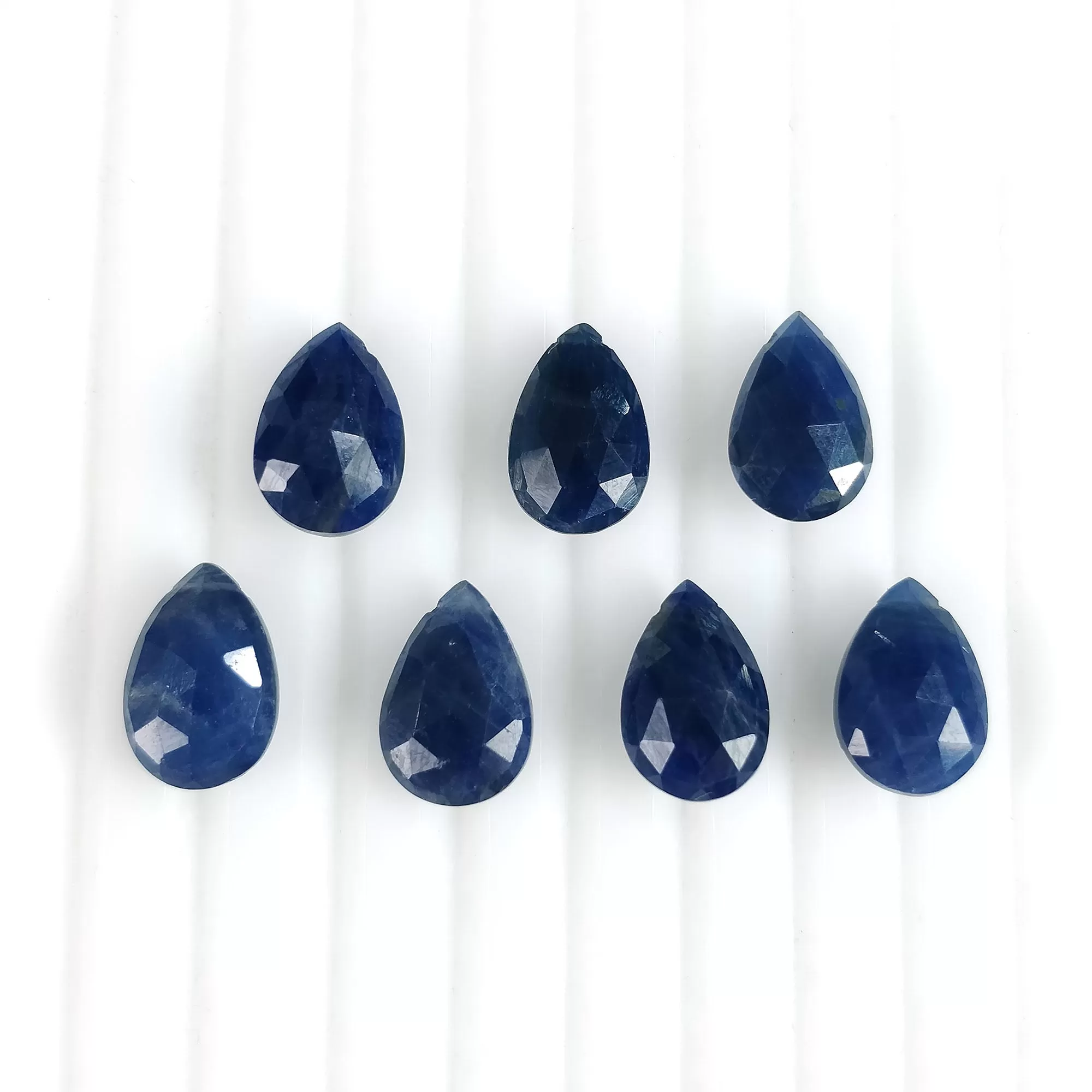 28.25cts Natural Untreated BLUE SAPPHIRE Gemstone Side To Side Drilled Checker Cut Pear Shape Briolette 12*8mm September Birthstone