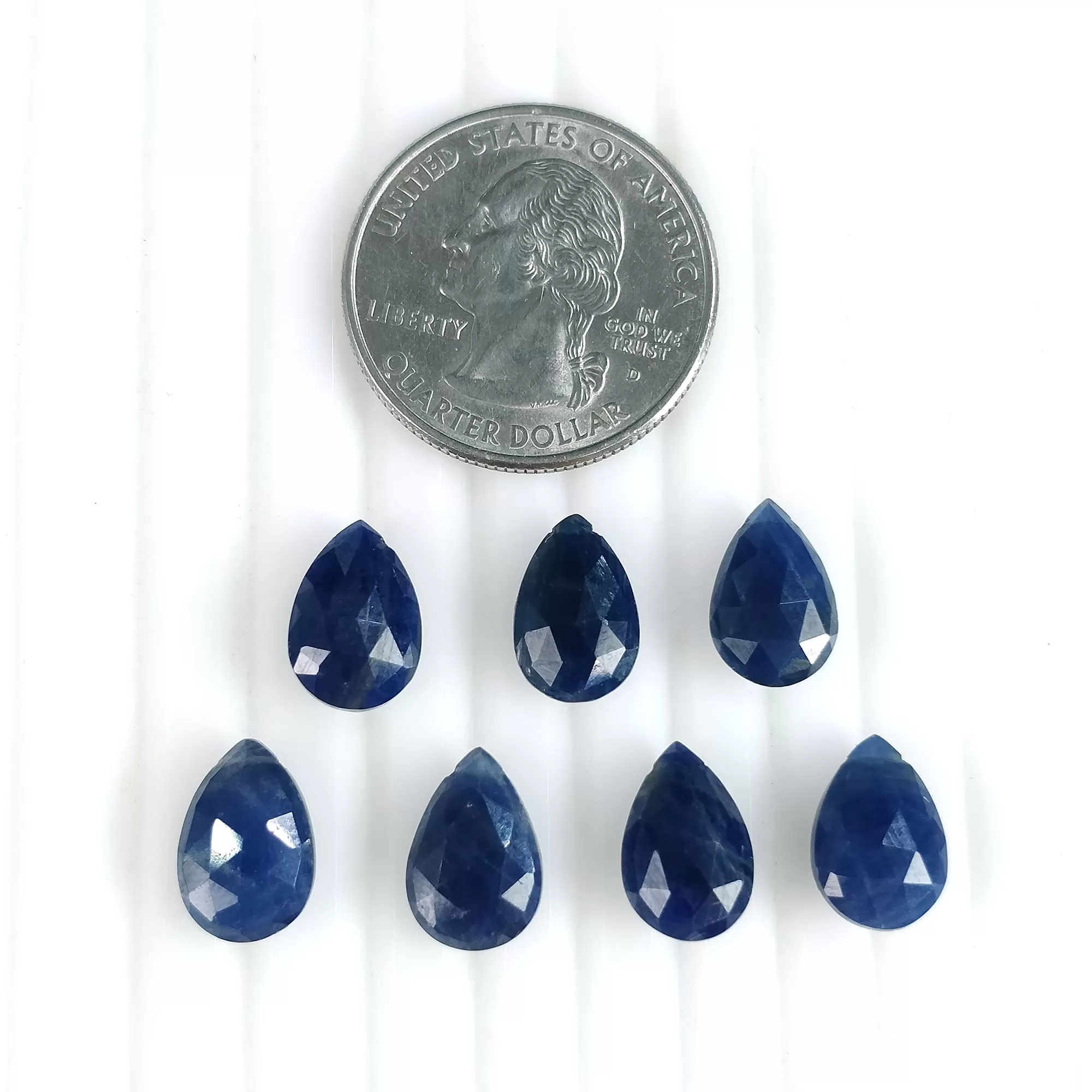 28.25cts Natural Untreated BLUE SAPPHIRE Gemstone Side To Side Drilled Checker Cut Pear Shape Briolette 12*8mm September Birthstone