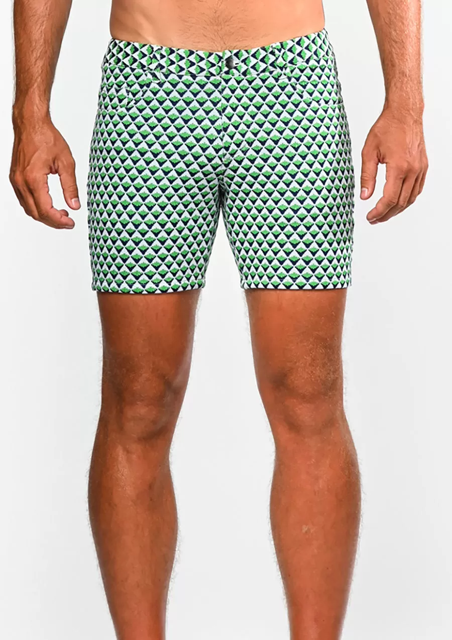 5 Jacquard Knit Stretch Shorts (Green Navy Arrowheads)