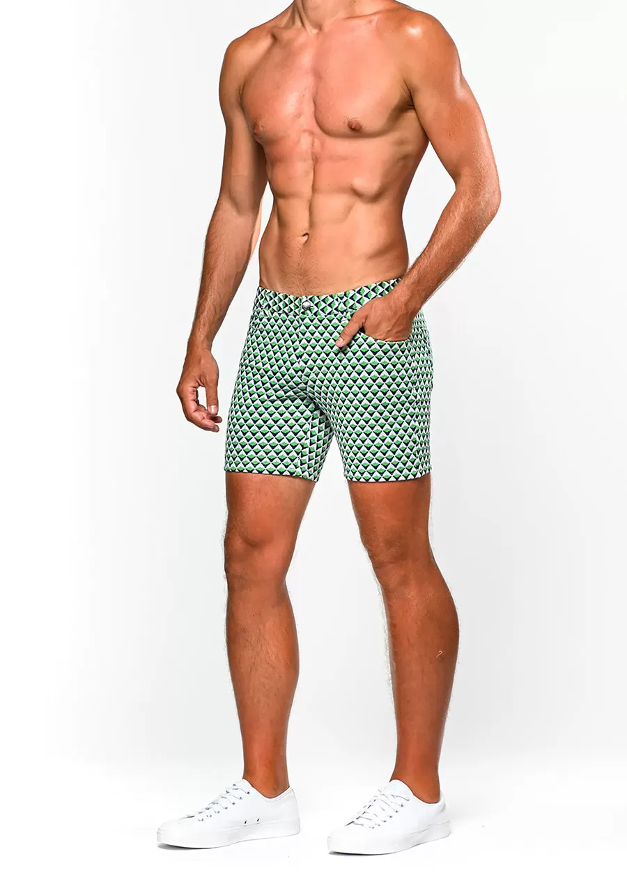 5 Jacquard Knit Stretch Shorts (Green Navy Arrowheads)