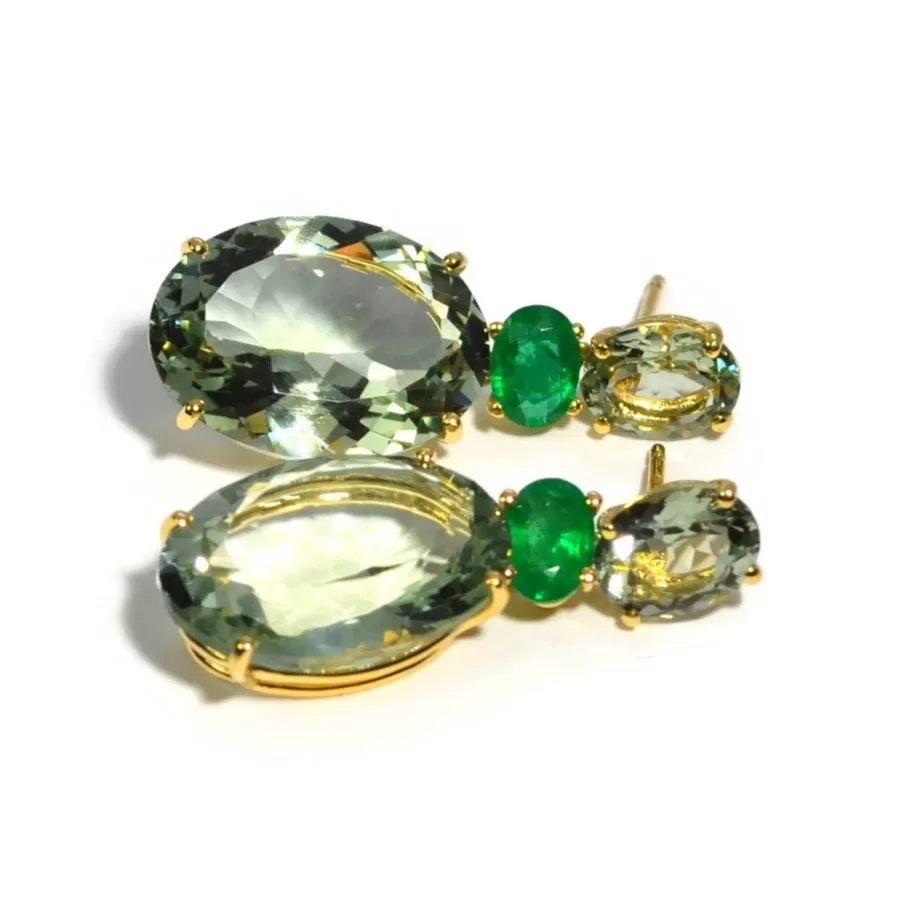 A & Furst - Party - Drop Earrings with Prasiolite, Emeralds and Prasiolite, 18k Yellow Gold