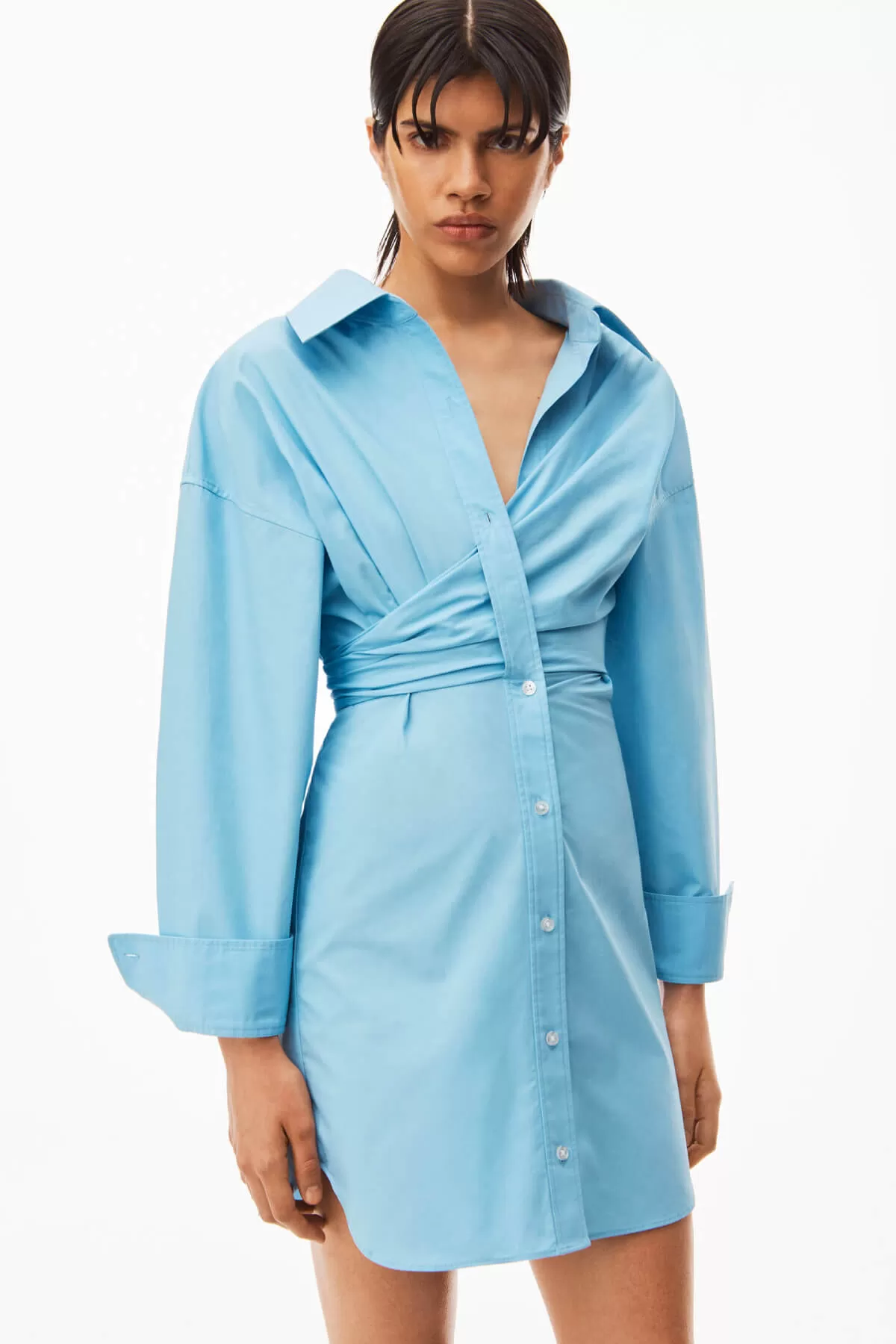 alexanderwang.t Draped Button Up Dress - Chambray Blue