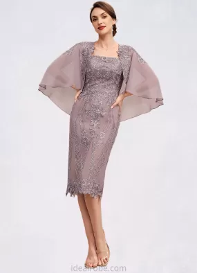 Amina Sheath/Column Square Neckline Knee-Length Chiffon Lace Mother of the Bride Dress With Sequins STK126P0014653