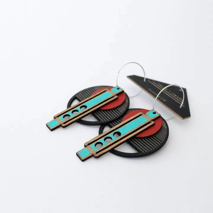 Architectural Lightweight Leather Birch Earring: Wright Rob