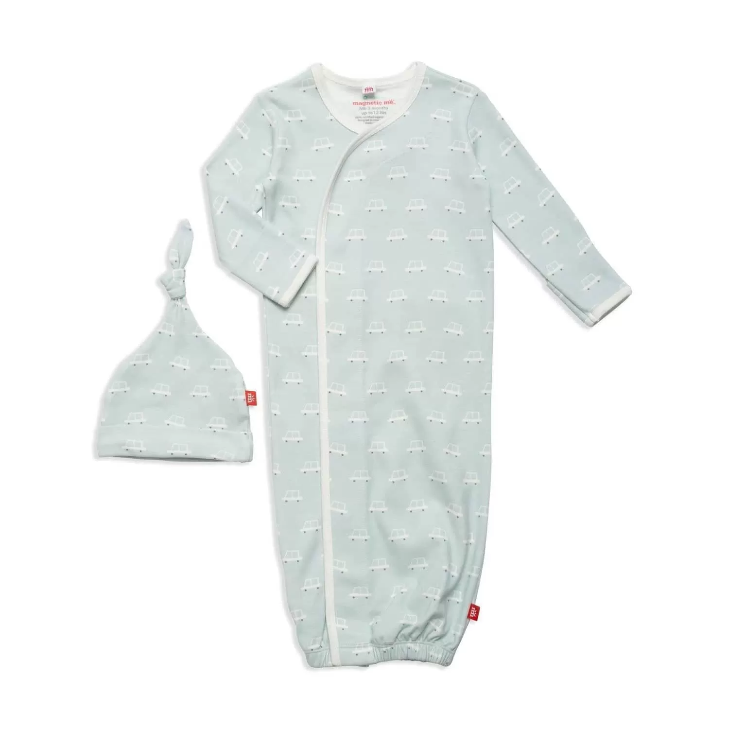 beep beep time for sleep organic cotton magnetic open bottom gown   hat set