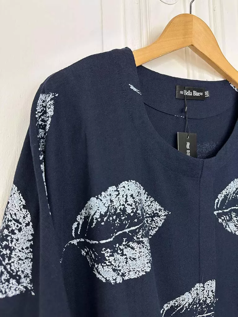 Bella Blue Leaf Print Pocket Top - Navy