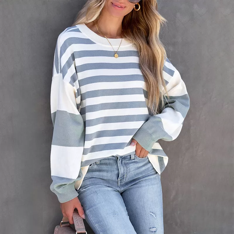 BerriesJam - 2024 Round Neck Stripe Long Sleeve Pullover