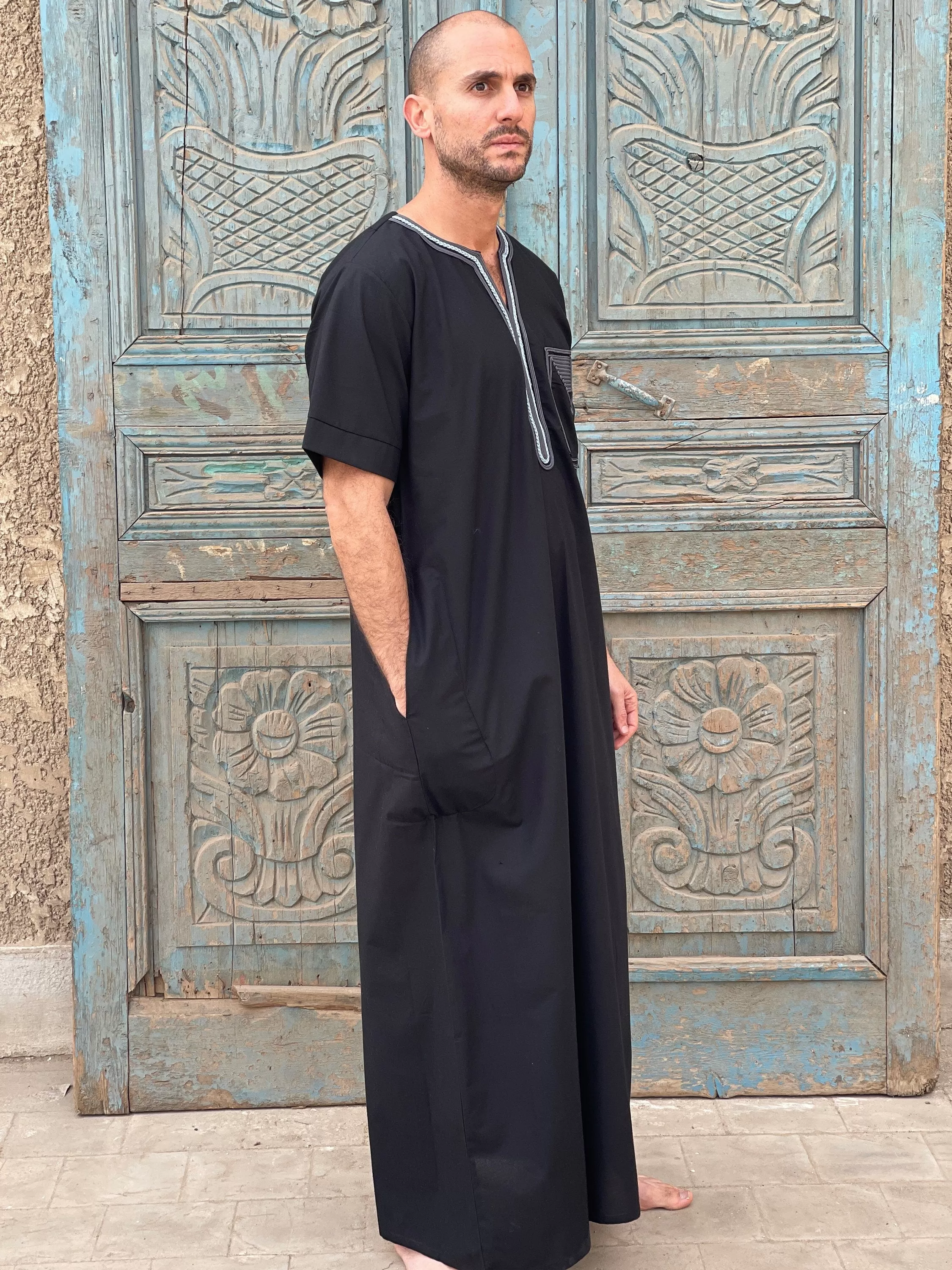 Black embroidered cotton mens caftan, caftan, Cotton men caftan, caftans for men,  men clothing, gift for men, husband gift, gift for him