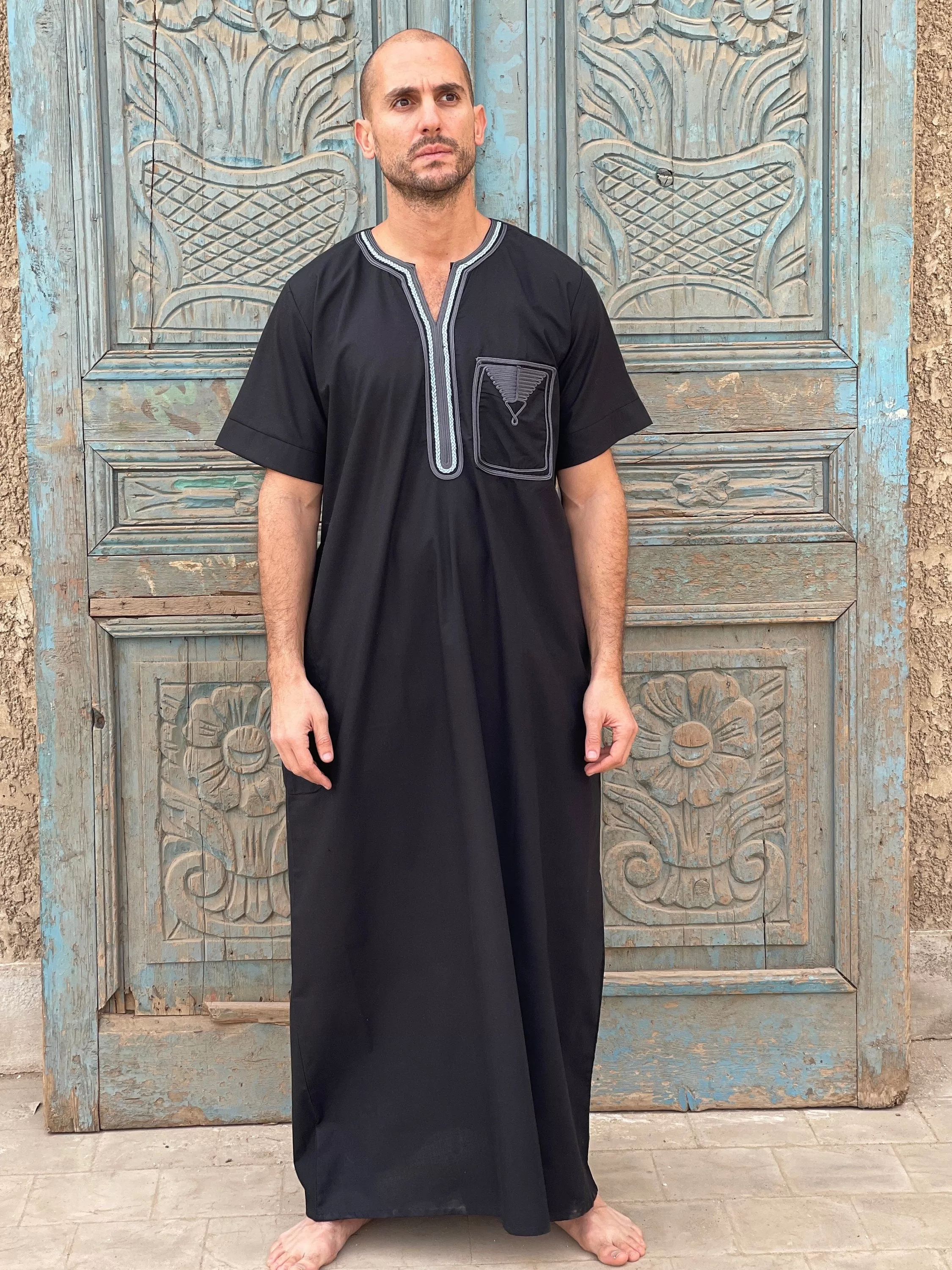 Black embroidered cotton mens caftan, caftan, Cotton men caftan, caftans for men,  men clothing, gift for men, husband gift, gift for him