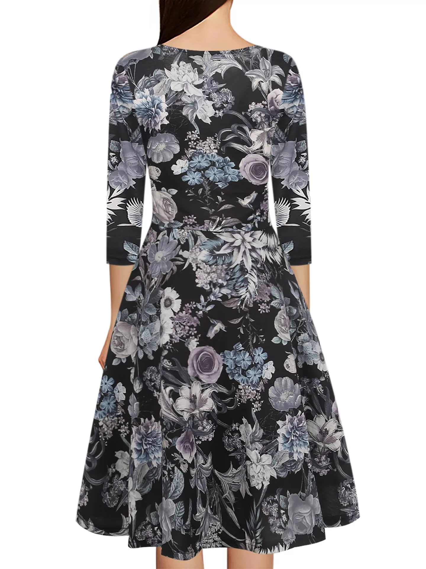 Black Floral Surplice A-Line Dress