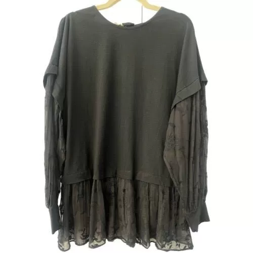 Black Oversize Jersey Knit with chiffon print sleeves