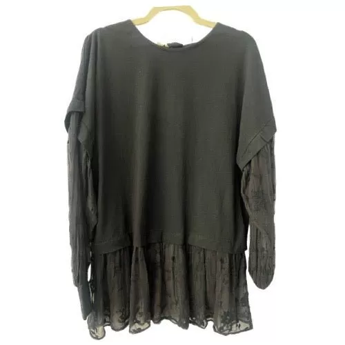 Black Oversize Jersey Knit with chiffon print sleeves