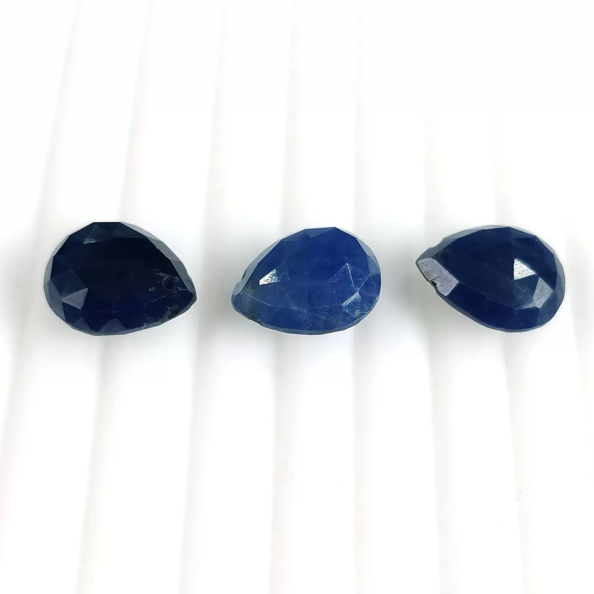 BLUE SAPPHIRE Gemstone Checker Cut : 18.40cts Natural Sapphire Side To Side & Front To Back Drilled Pear Shape 12*10mm 3pcs (With Video)