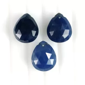 BLUE SAPPHIRE Gemstone Checker Cut : 18.40cts Natural Sapphire Side To Side & Front To Back Drilled Pear Shape 12*10mm 3pcs (With Video)