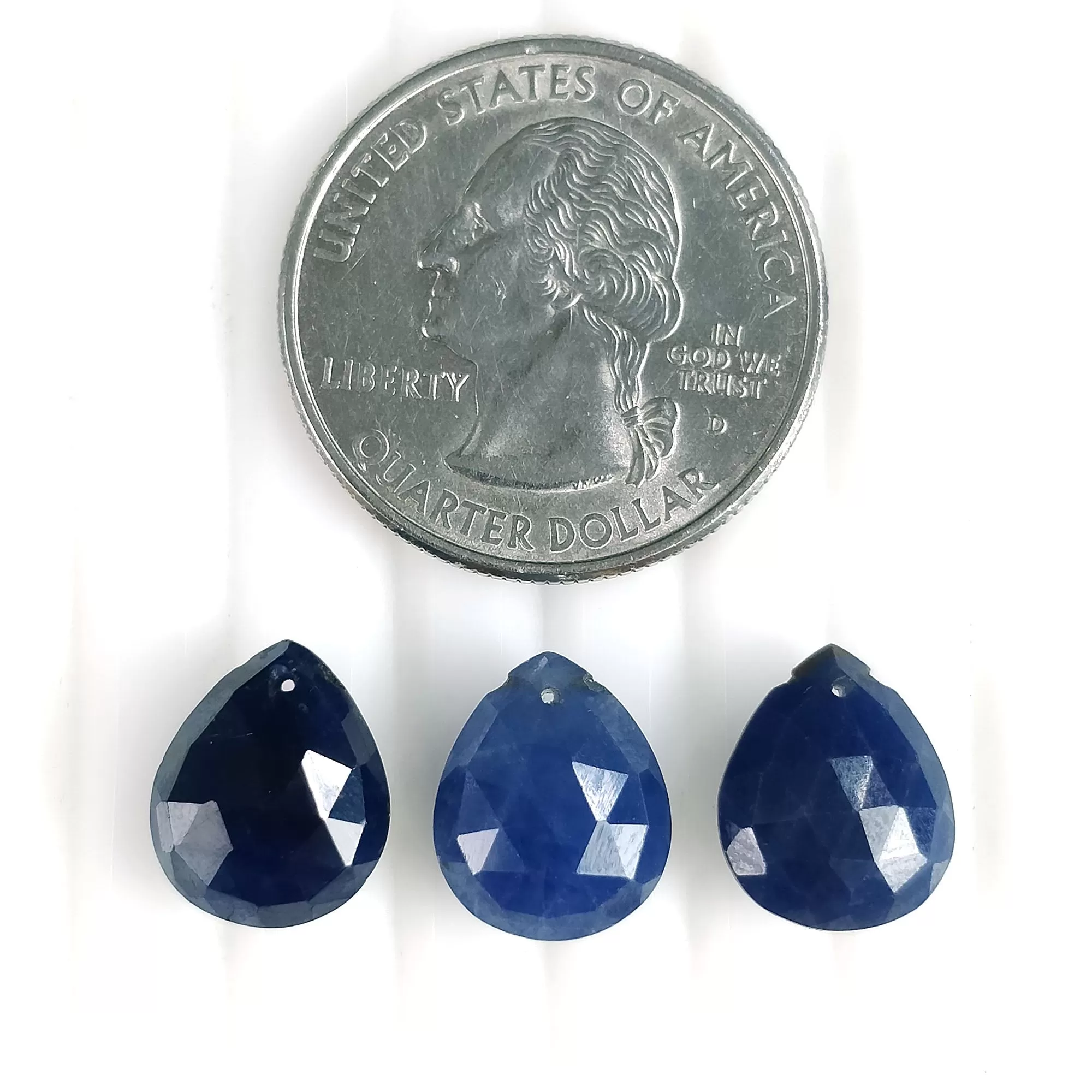 BLUE SAPPHIRE Gemstone Checker Cut : 18.40cts Natural Sapphire Side To Side & Front To Back Drilled Pear Shape 12*10mm 3pcs (With Video)