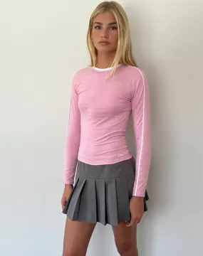 Bonija Long Sleeve Top in Flamingo Pink with White Piping and M Embroidery