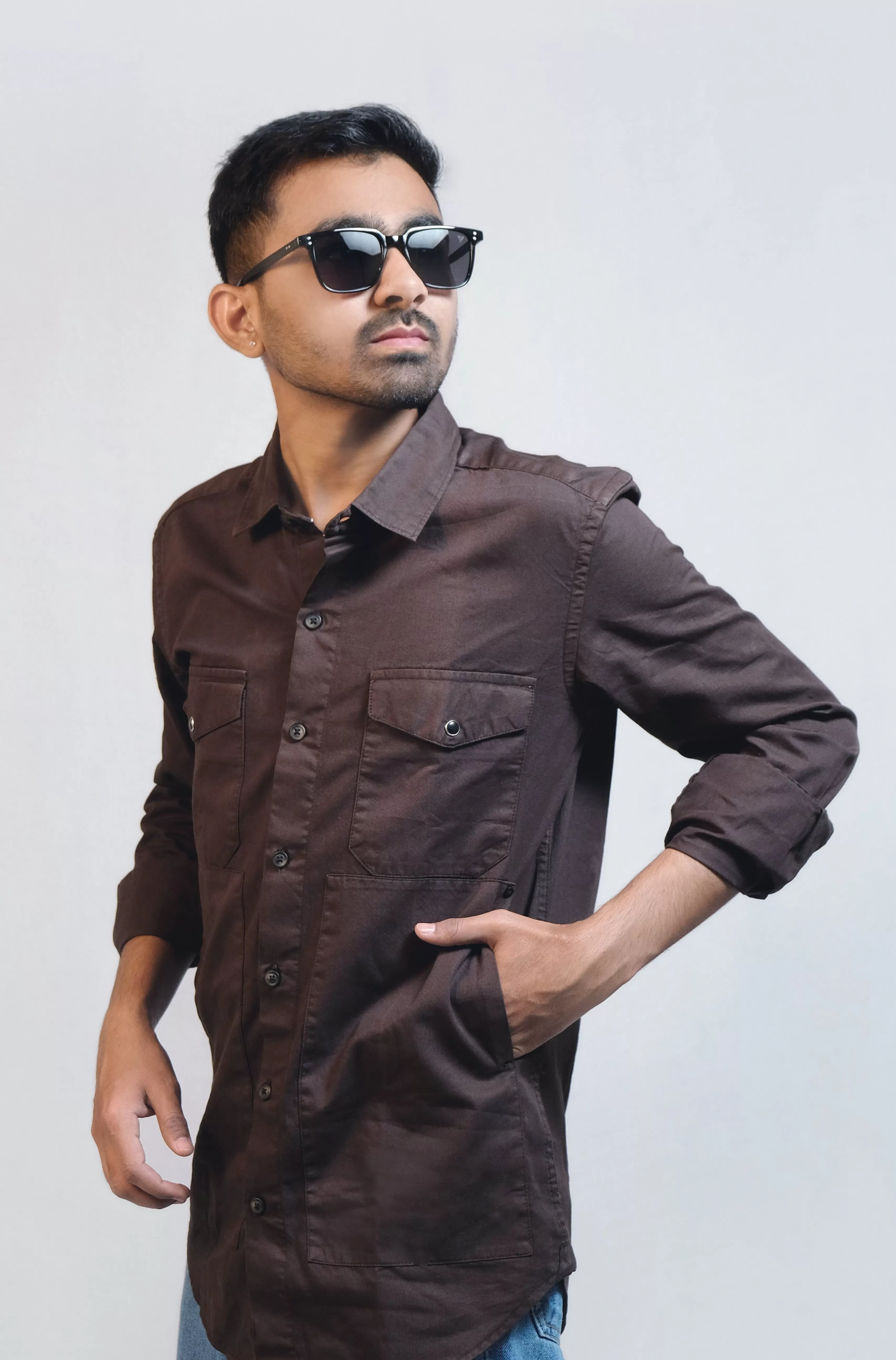 Brown Cotton 4 Pocket Overshirt