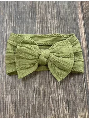 Cable Knit Bow Headband: Olive Green