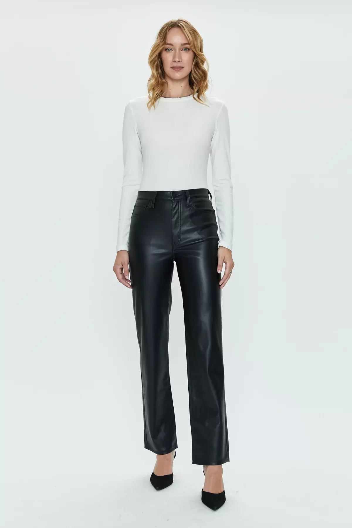 Cassie Vegan Leather High Waisted Straight Leg Jeans