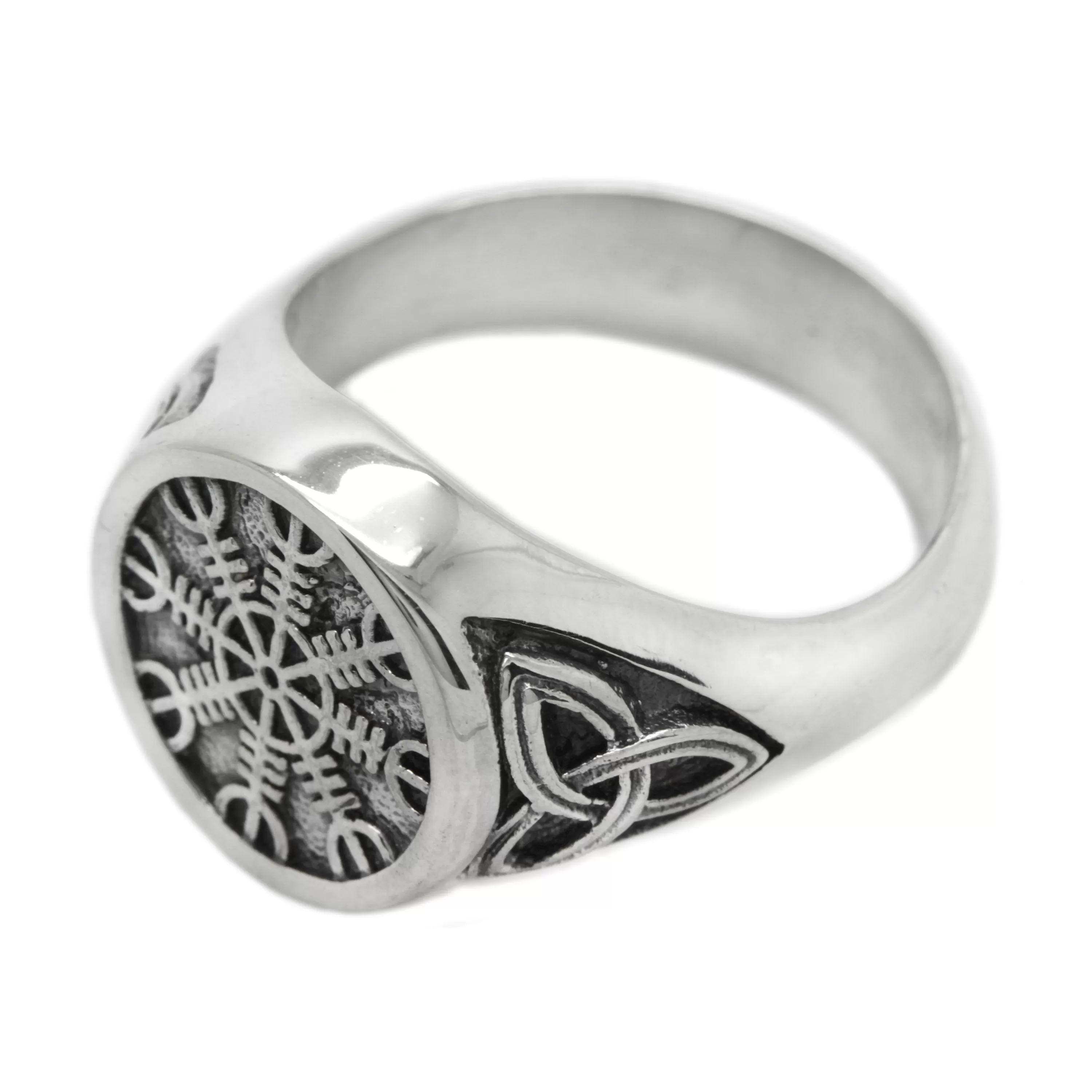 Celtic Runic Wheel with Trikvetr Mens Sterling Silver Signet