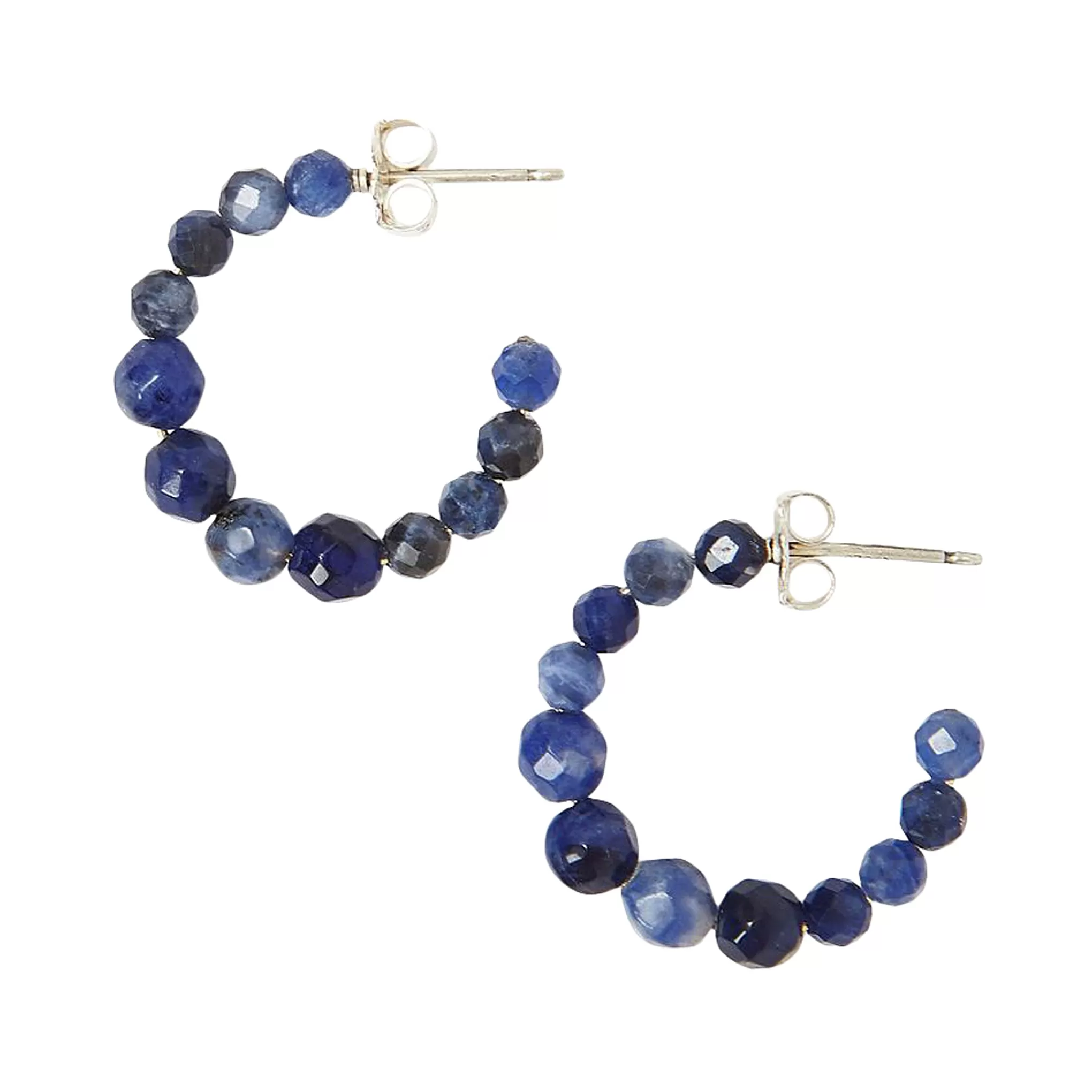 Chan Luu Graduated Stone Small Hoop Earrings in Sodalite and Silver