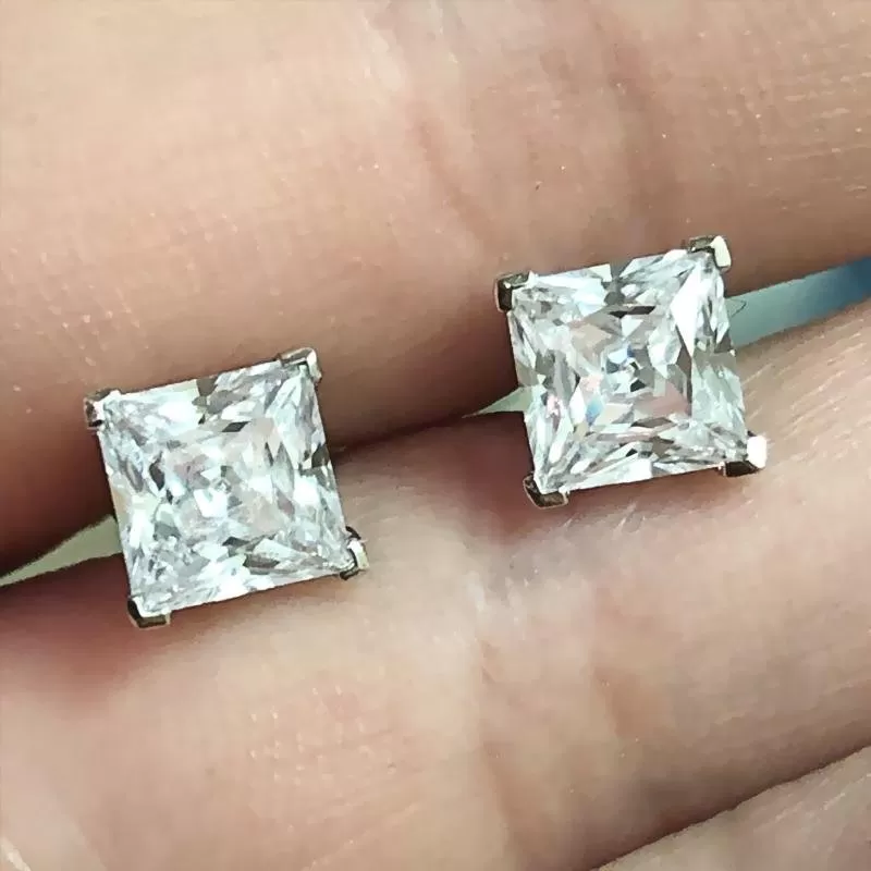 Classic Princess Cut Stud Earrings