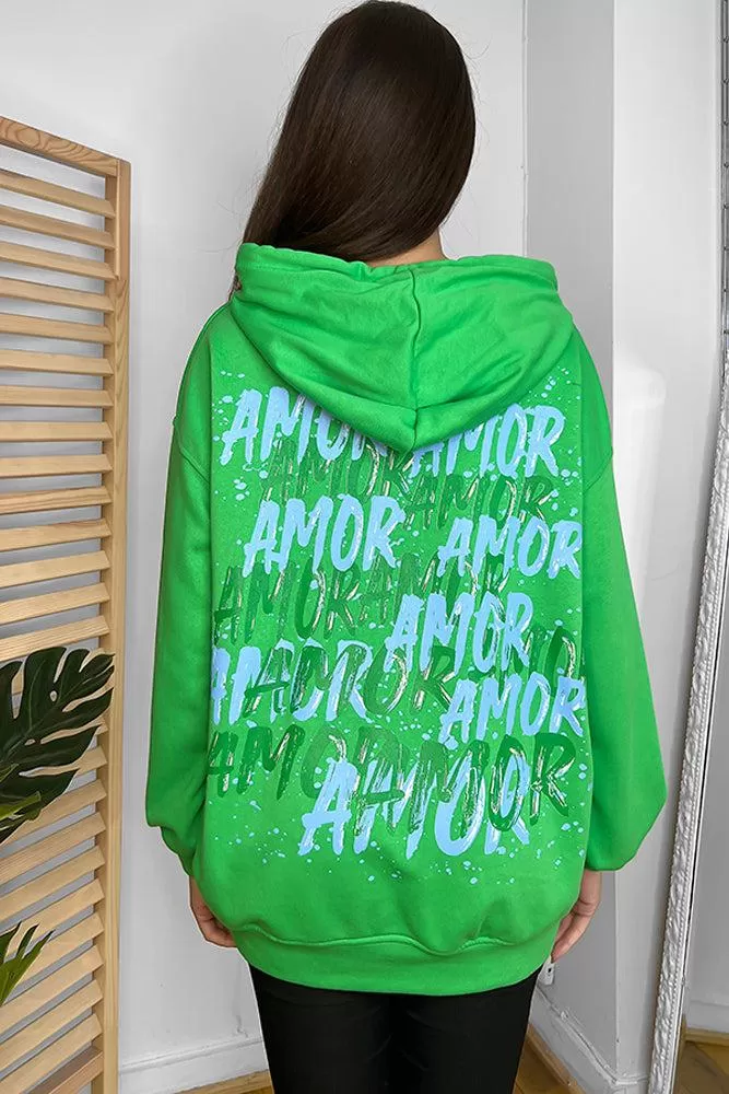 Cotton Blend Slogan Printed Back Hoodie