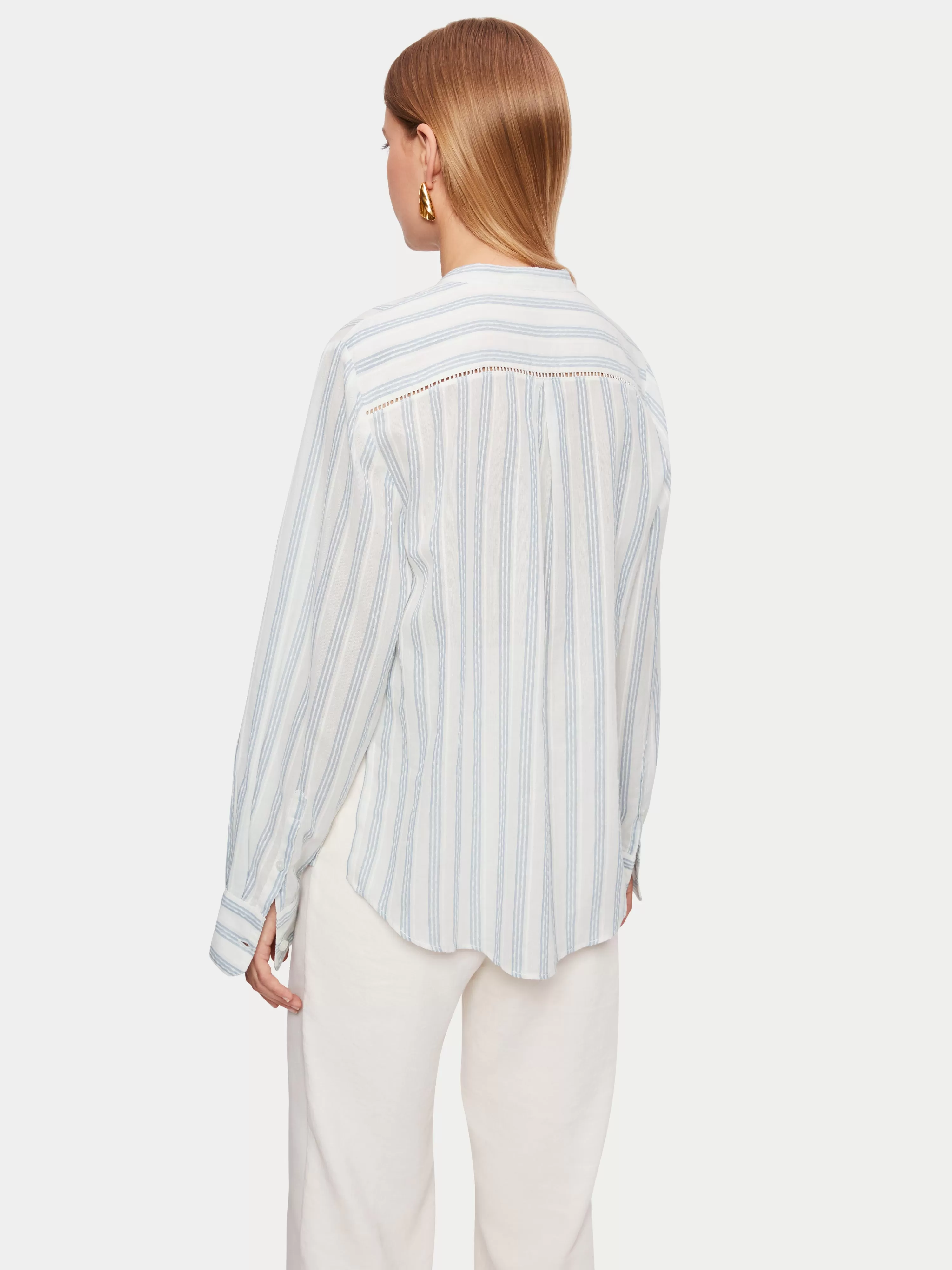 Cotton Stripe Broderie Shirt | Blue