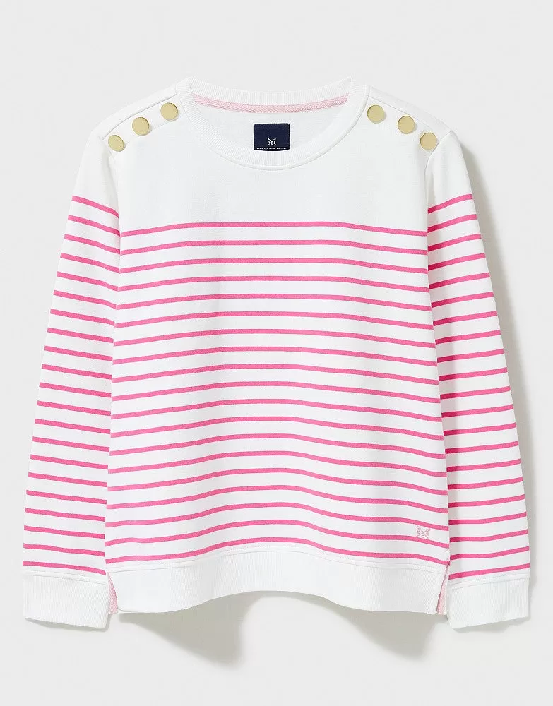 Crew Clothing - Nautical Button Shoulder Sweatshirt - Pink/White