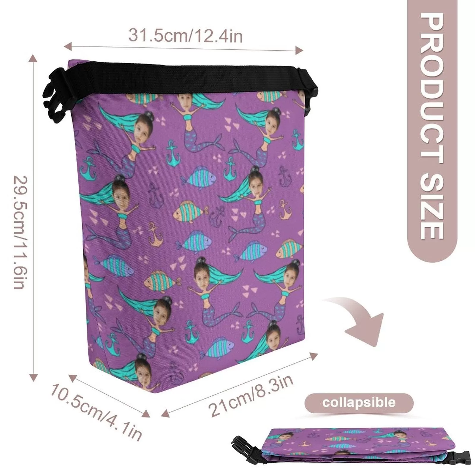 Custom Face Mermaid Foldable Portable Lunch Bag