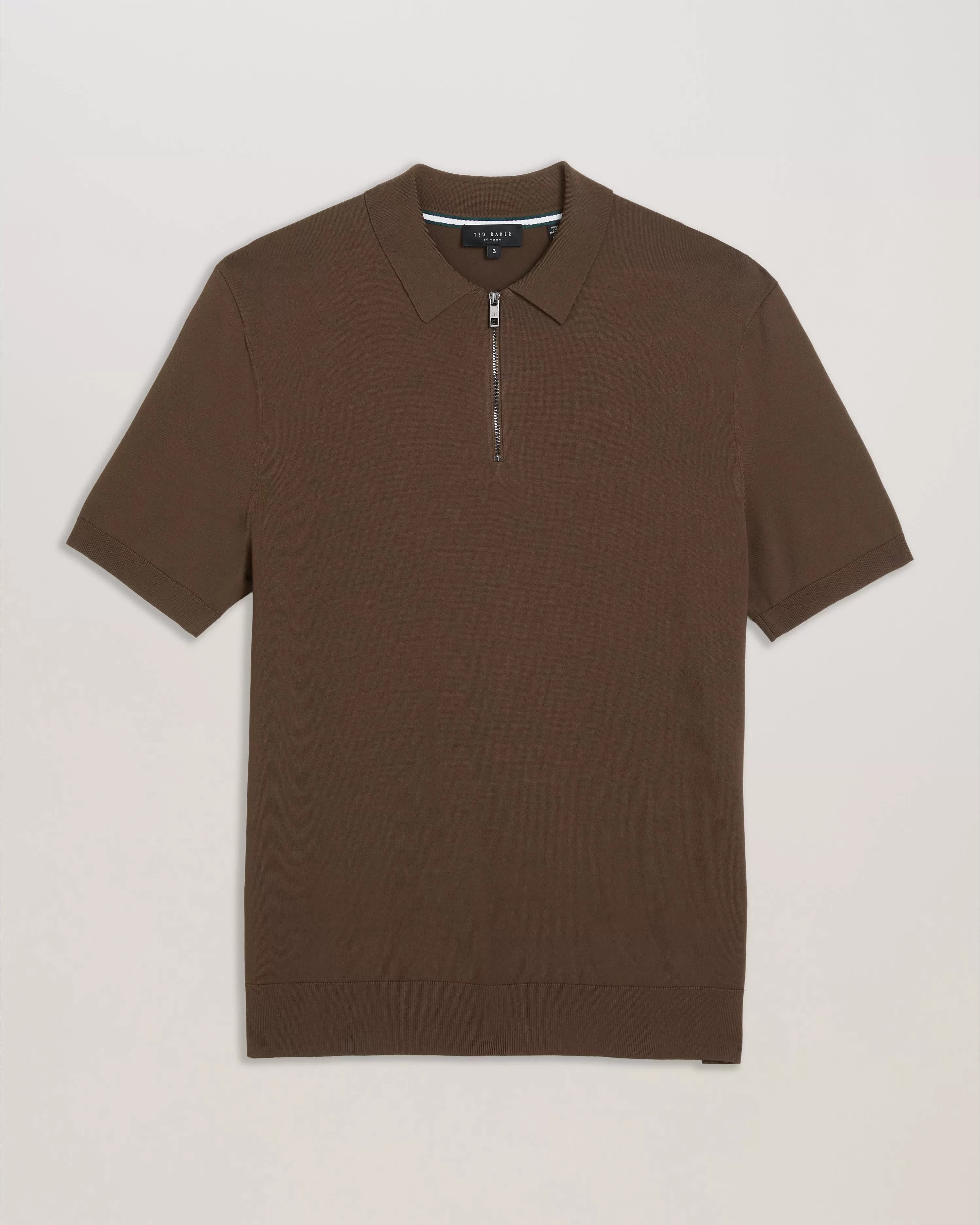 Daldin Short Sleeve Rayon Zip Polo Shirt Dk-Brown