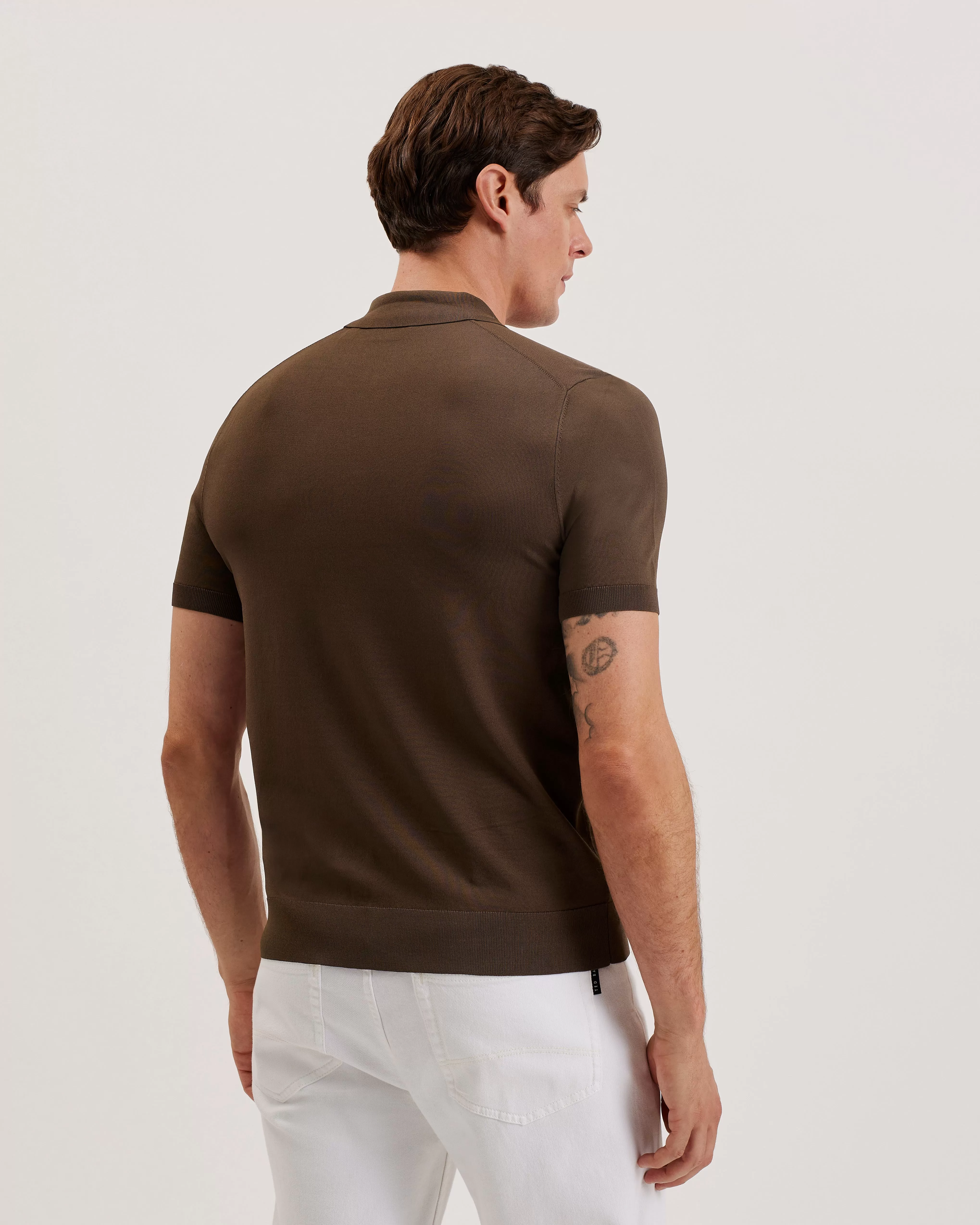 Daldin Short Sleeve Rayon Zip Polo Shirt Dk-Brown