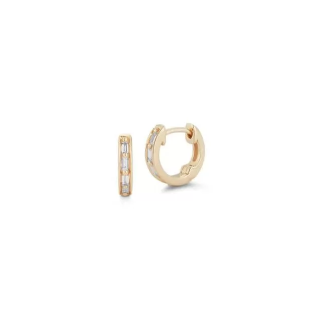 Dana Rebecca Designs - Huggie Earrings with Diamond Baguette, Yellow Gold