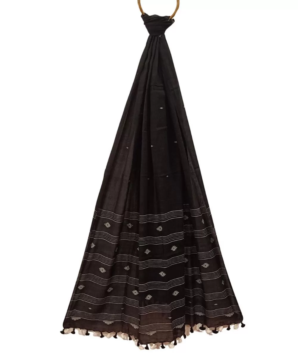 Deep brown handwoven cotton jamdani dupatta