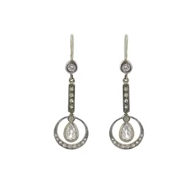 Edwardian Platinum/14kt Pear Cut Diamond Dangle Earrings 0.95ctw