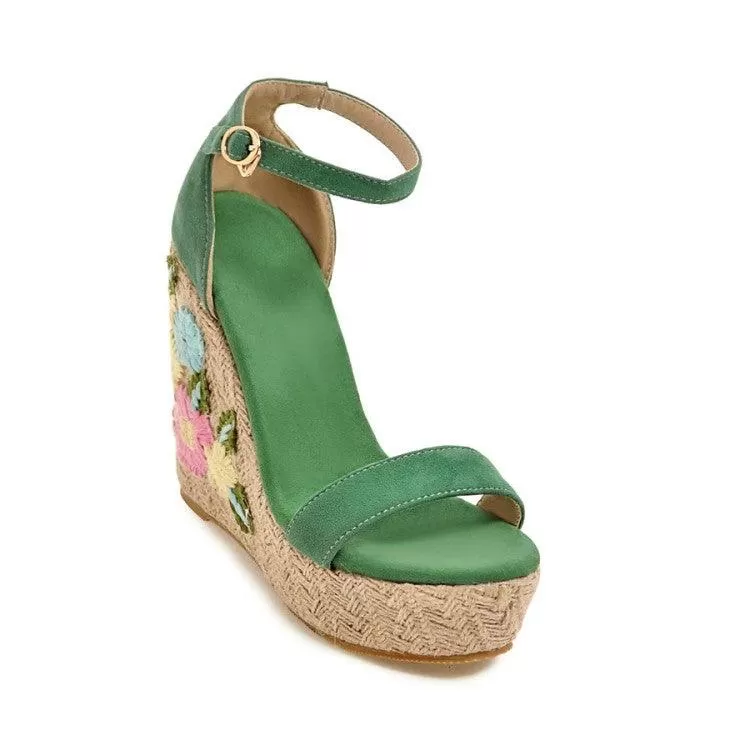 EMMA EMBROIDERED FLORAL WEDGE