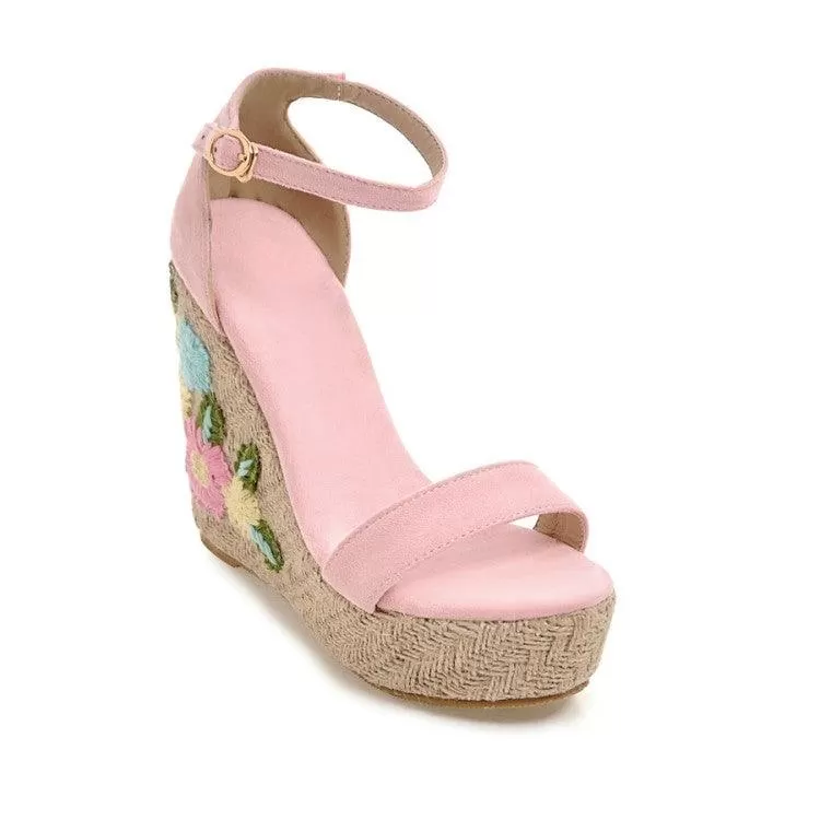 EMMA EMBROIDERED FLORAL WEDGE