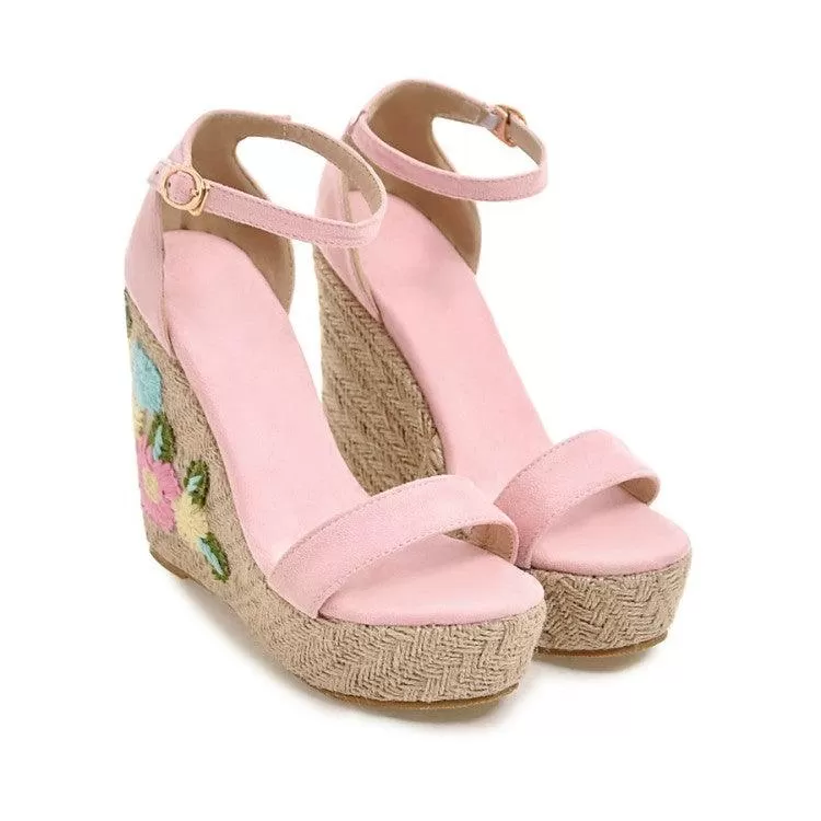 EMMA EMBROIDERED FLORAL WEDGE