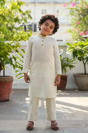 Faqat - Checkered Organic Cotton Kurta Trouser Set For Boys