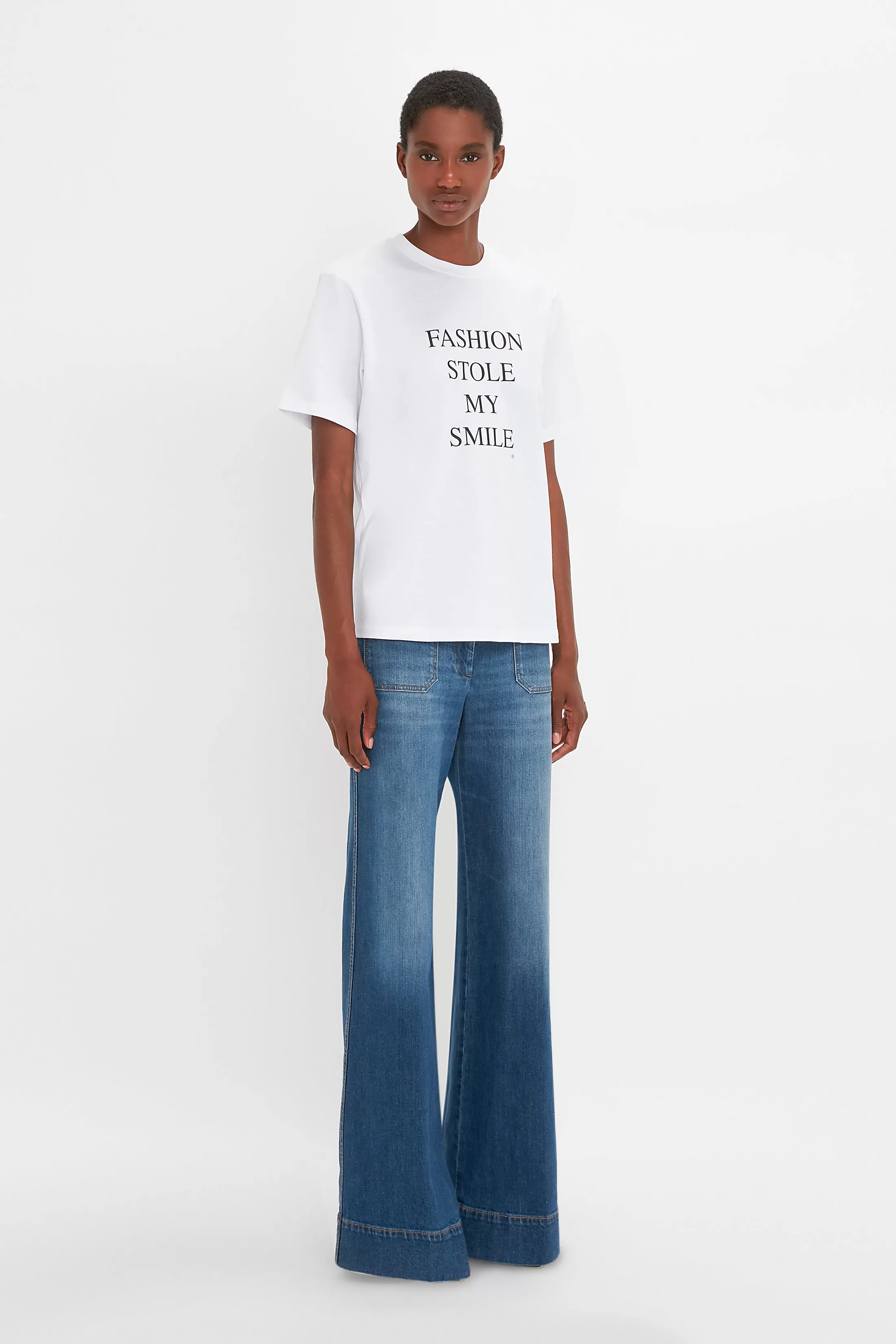 Fashion Stole My Smile Slogan T-Shirt In White