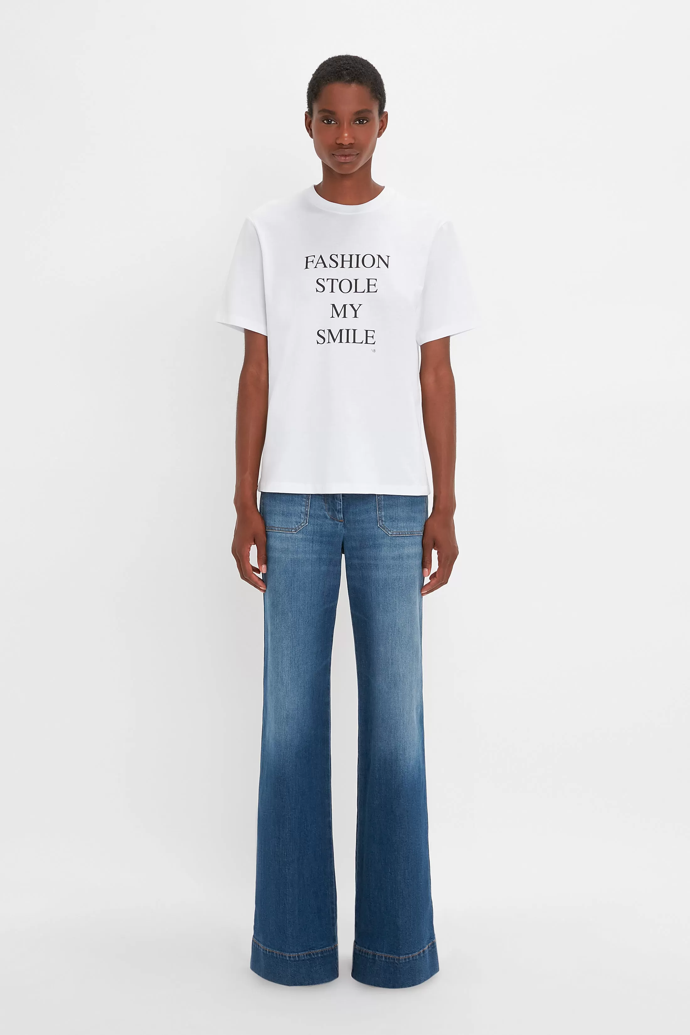 Fashion Stole My Smile Slogan T-Shirt In White